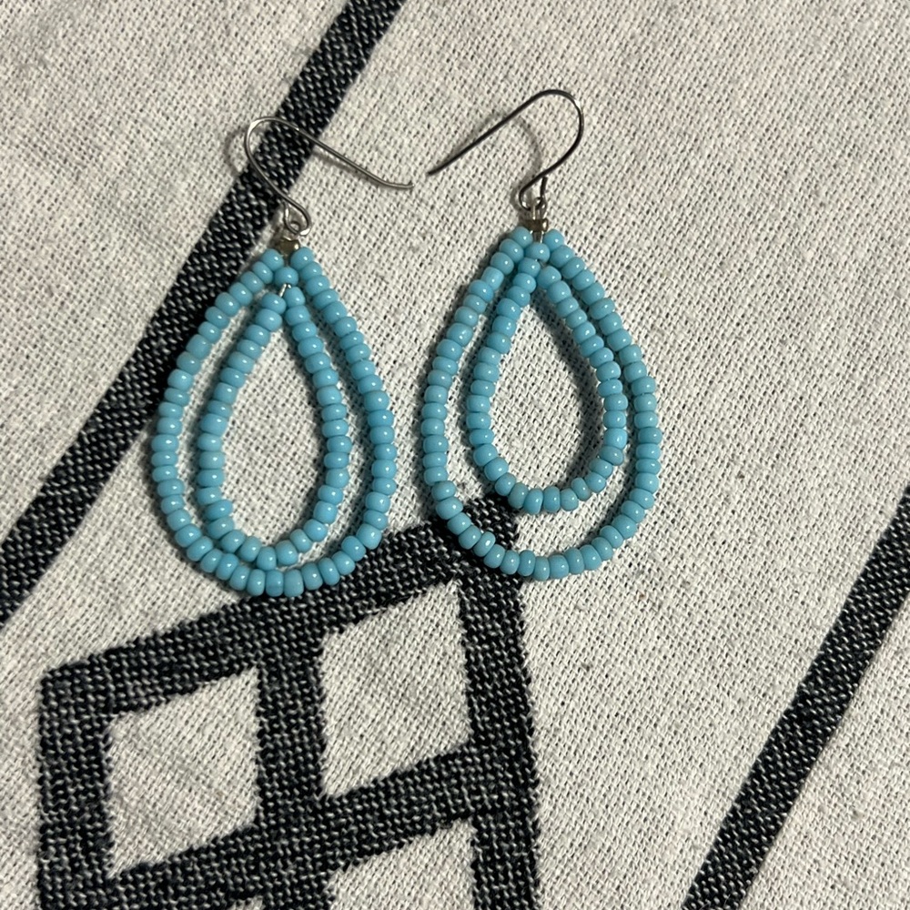Blue Beaded Teardrop Earrings